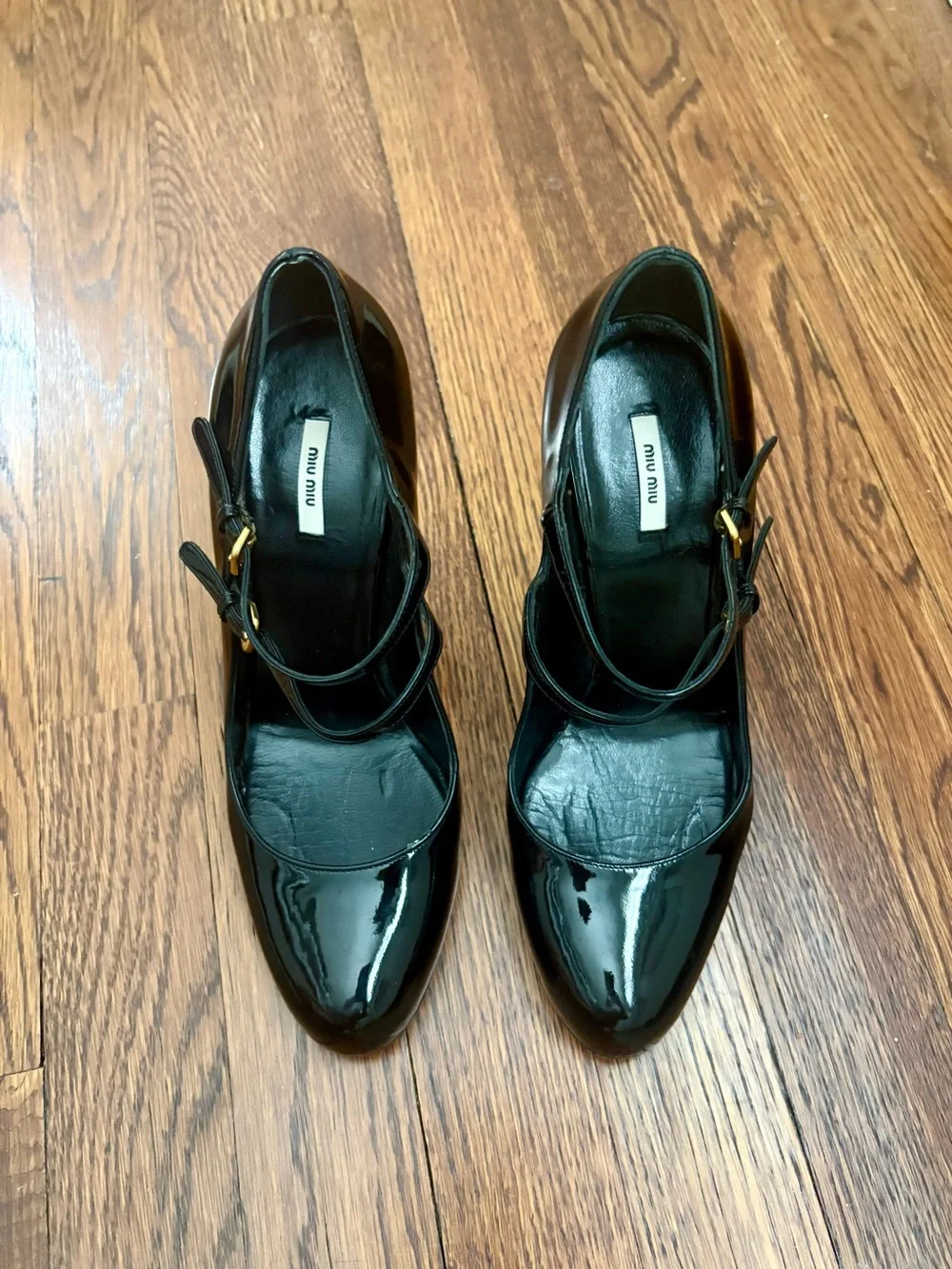 Miu Miu Black Patent Leather Double-Strap Mary Jane Heels